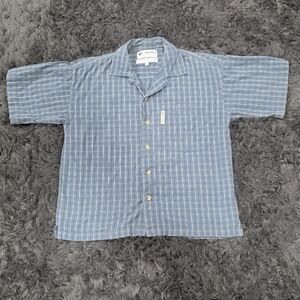 Columbia- Light Blue Plaid Button Down Short Sleeve Shirt. SIZE S